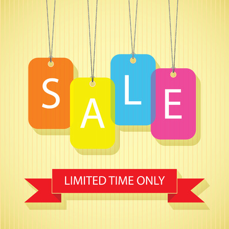 SALE poster labels with white letters on colorful backgroundのイラスト素材