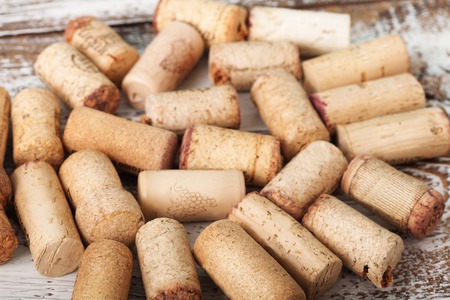 wine corks as background, selective focus close up, top viewの写真素材