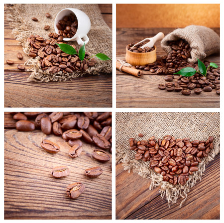 Set of modern posters with coffee backgrounds. Trendy hipster templates for flyers, banners, invitations, restaurant or cafe menu design. Mock up.の写真素材