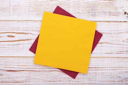 paper napkin on old wooden table close up. place for textの写真素材