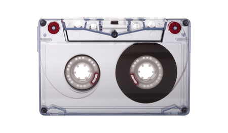 Audio cassette tape isolated on white background, vintage 80s music conceptの写真素材