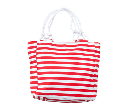 Summer accessories summer bag iwith a red stripe solated on white background. Mock up.の写真素材