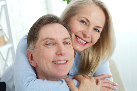 Middle aged Couple portrait isolated on white background.の写真素材