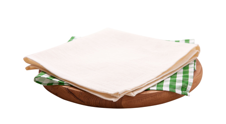 Napkin and board for pizza isolated on white.の写真素材