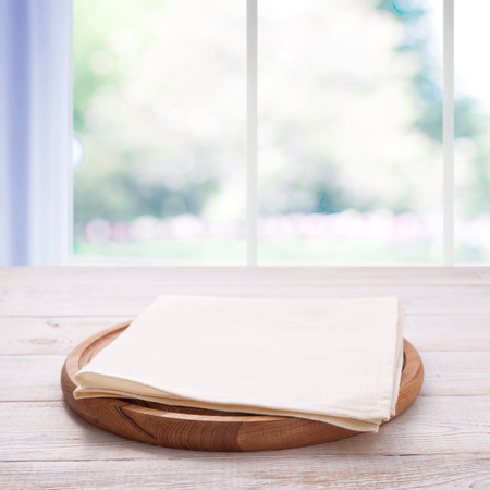 Kitchen towel on wooden table.の写真素材