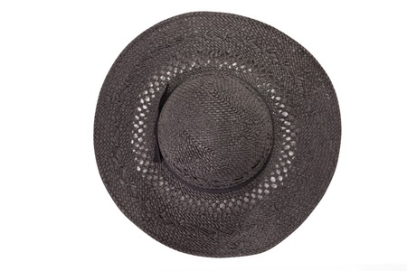 Pretty straw hat with ribbon and bow on whiteの写真素材