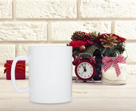 Winter Mug mockup, blank cup with Christmasの写真素材