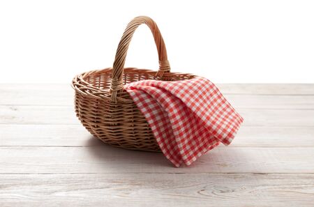 red napkin picnic basket and table place. Mockupの写真素材