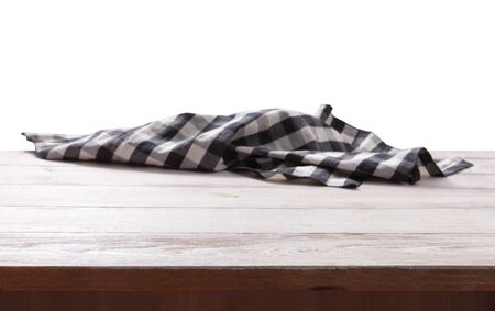 Napkin. Kitchen towel or table cloth on white wooden scene. Mock up for design. Top view mockup.の写真素材