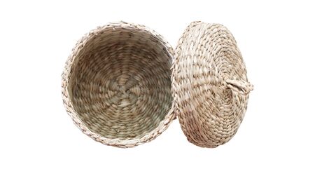 Wicker box isolated on white background. Bathroom accessories closeup top view.の写真素材