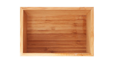 Empty wooden box for your packaging isolated on white background top view.