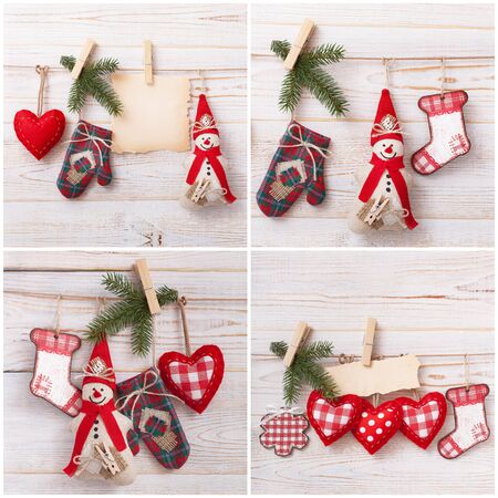 Christmas decoration background. Christmas tree and holidays ornament. Setの写真素材