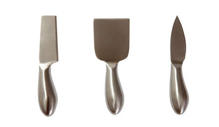 the set of cheese knives isolated on whiteの写真素材