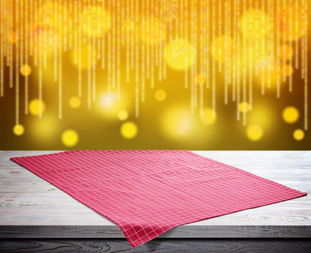 Empty pizza board and red napkins isolated on white backgroundの写真素材