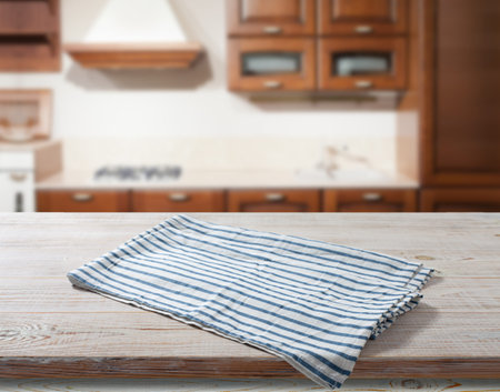 Napkin on wooden desk perspective.