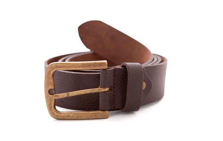 Leather belt male isolated on white background.の写真素材