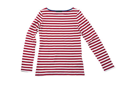 striped long sleeve T-shirt isolated on whiteの写真素材