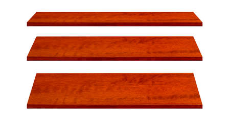 Wooden shelves isolated on whiteの写真素材