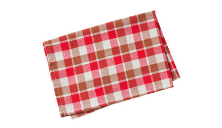 Red napkin, nablecloth, dish towels isolated on white. top viewの写真素材