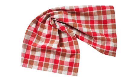Red napkin, nablecloth, dish towels with folds isolated on white. top viewの写真素材