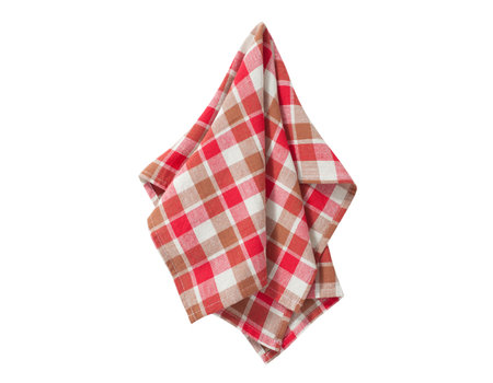 Red napkin, nablecloth, dish towels with folds isolated on white. top viewの写真素材