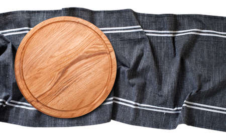 Pizza board with a napkin isolated. top view mock upの写真素材