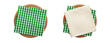 Napkins and pizza board top view isolated on white.の写真素材