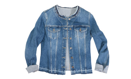 women jean jacket isolated on whiteの写真素材