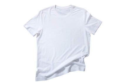 White shirt mockup isolated - pleated, wrinkled t-shirt on white background top viewの写真素材