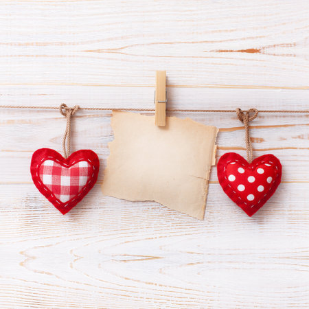 Love hearts on wooden texture background. Valentines day card concept. Heart for Valentines Day Background.の写真素材
