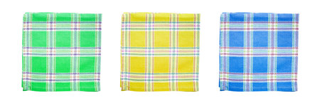 Set of colourful canvas napkins isolated on white background, perspectiveの写真素材