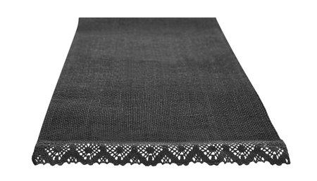 Black Canvas napkin with lace, natural burlap runner perspective isolated on white background. Can used for display or montage product. Selective fokusの写真素材