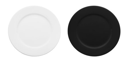 Top view of empty plate isolate on white backgroundの写真素材
