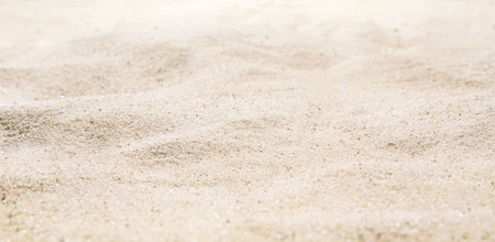Sand beach texture summer background. Mockup and copy space. Top and front view. Selective focus full frame shot.の写真素材
