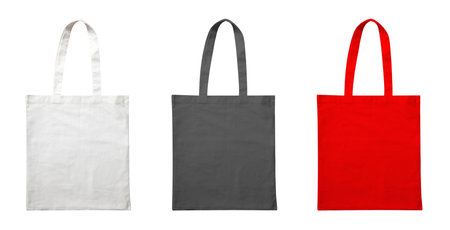 Set of fabric bags mockup isolated on whiteの写真素材