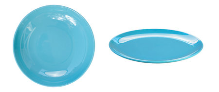 Top view of empty plates different options isolate on white backgroundの写真素材