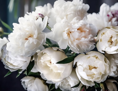 Captivating Floral Delight: Close-Up of a Lavish White Peony Bouquet. The Epitome of Elegance and Romance. AI generativeの写真素材