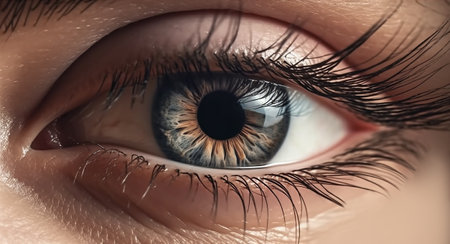 Close-up of a beautiful female eye with long eyelashes.の素材