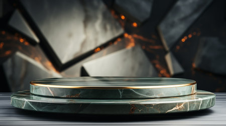 3d render, abstract background, black marble podium for product displayの素材