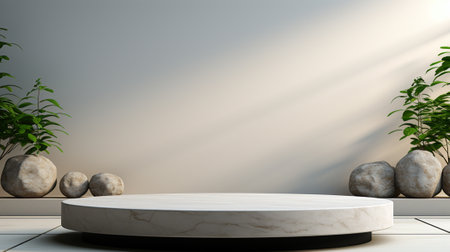 White marble podium on white marble table and white background.の素材