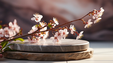 Cherry blossomsle podium, closeup. Natural beauty productの素材