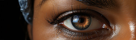 Close up of a beautiful woman's eye with long eyelashes.の素材
