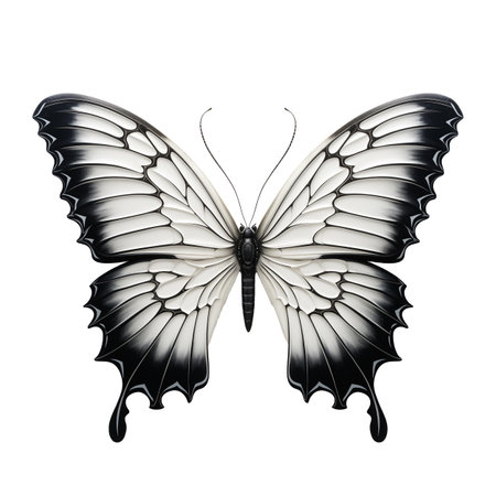 Black and white butterfly isolated on white background with clipping path. 3D illustration. Generative Aiの素材