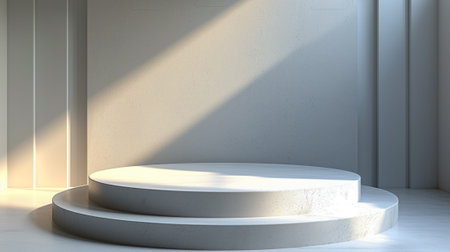 3d rendering of a white podium in an empty room with a concrete wallの素材