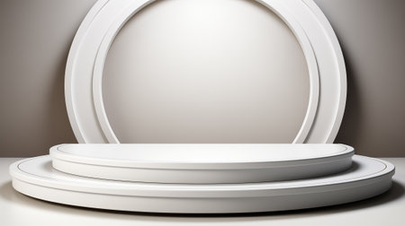 White round podium on white background. 3d render. Abstract background.の素材