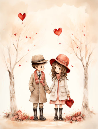 Valentine's day greeting card with cute couple in love.の素材