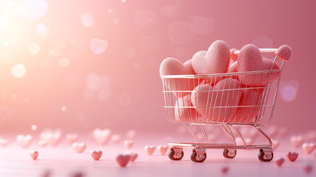 Valentine's day background with pink hearts in shopping cart.の素材