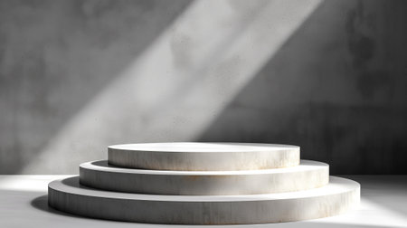 3d rendering of a round podium in a room with a shadow from the wallの素材
