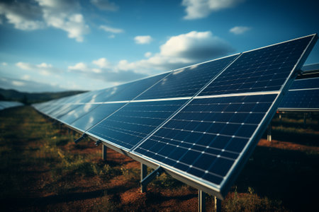 Solar panels, photovoltaic alternative electricity source - concept of sustainable resourcesの素材