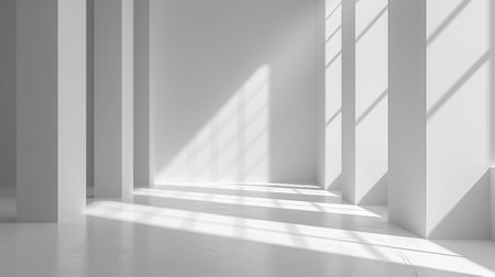 Minimalistic white room interior with podium. 3D rendering.の素材